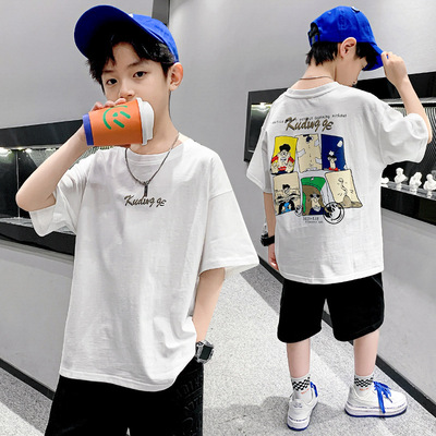 港風夏季新款男童卡通印花T恤110-170中小學生短袖衫兒童圓領T恤