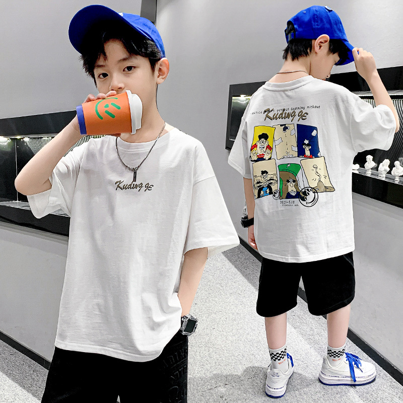 港風夏季新款男童卡通印花T恤110-170中小學生短袖衫兒童圓領T恤