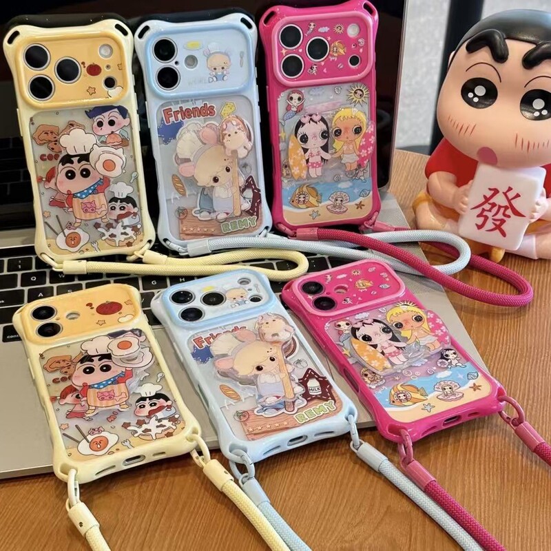 Cartoon stand with four-corner lanyard case suitable for Apple 17 phone iPhone 16 Pro Max transparent dopamine hard case Cartoon stand with four-corner lanyard case suitable for Apple 17 phone iPhone 16 Pro Max transparent dopamine hard case