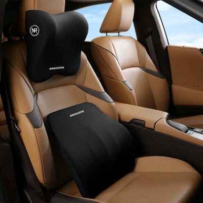 Car headrest lumbar support neck pillow lumbar cushion driving seat backrest car pillow waist protection car universal lumbar support (Waist support) - mysterious-black-headrest-h-individually-packaged