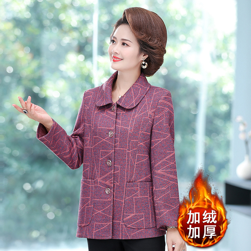 妈妈春秋装外套加绒加厚中老年女冬上衣中年女士夹克宽松洋气奶奶|undefined