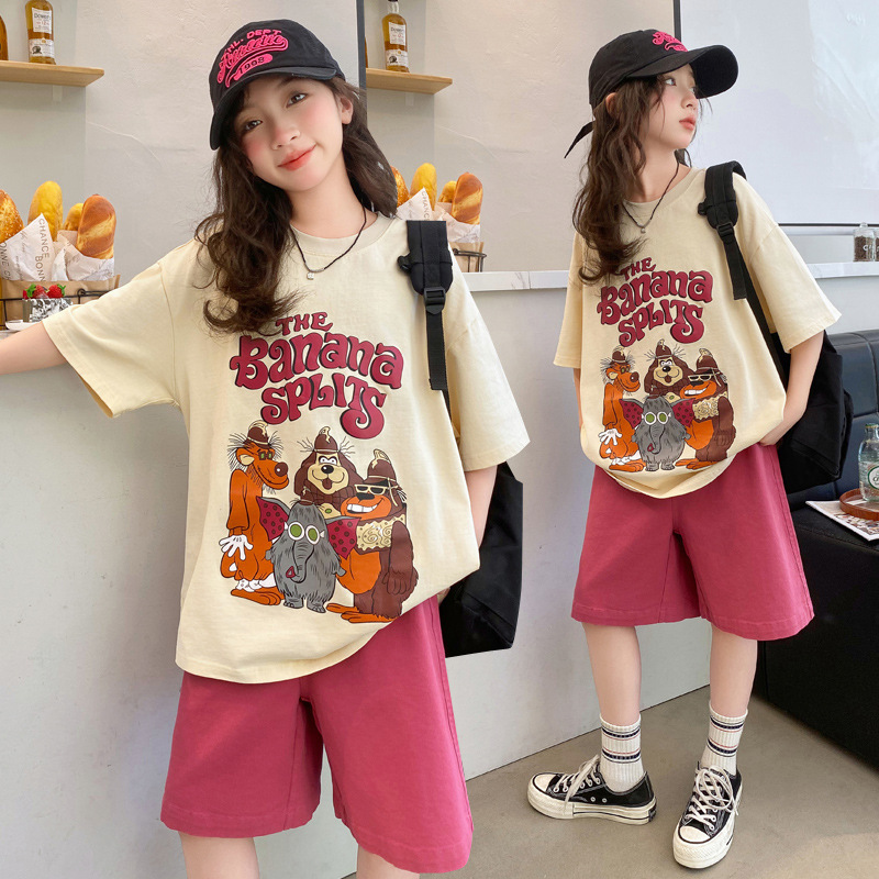 Girls Suit Summer 2025 New Style Big Kidsren Girls Kidsren Casual Short-Sleeved Shorts Sports Summer Clothes