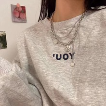 韩国笑脸项链时尚配饰饰品欧美走秀搭配钛钢毛衣链男童女童多层酷