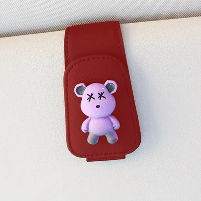multifunctional car glasses clip — Car Glasses Clip/Bill Clip - red-purple-bear