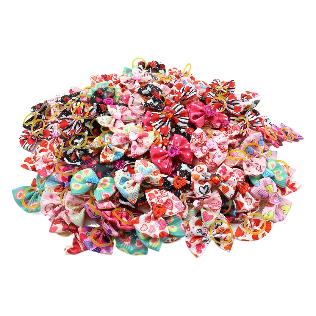 День Святого Валентина Цветок головы питомца с резинкой Маленький бант Плюшевая собака с бриллиантом Лук любви