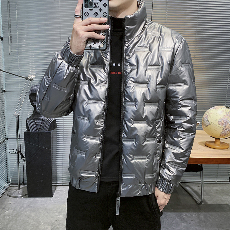 2022 ropa de algodón acolchado de los hombres collar de pie guapo superficie brillante color sólido moda juvenil invierno cálido ropa de algodón acolchado abrigo de moda