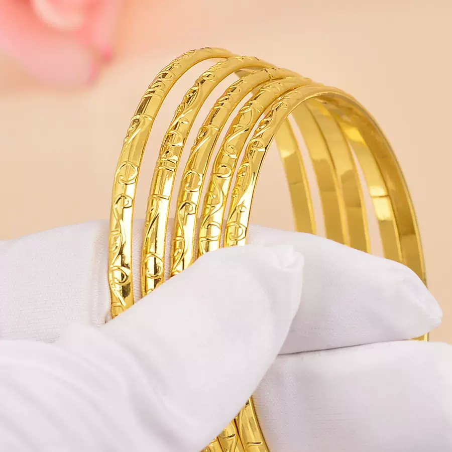 复古花纹金色银色手镯叠戴5件套 时尚百搭欧美金属民族风圆圈手环