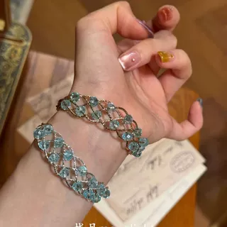 中古vintage帕拉伊巴蓝色蕾丝手镯轻奢设计感叠戴手饰