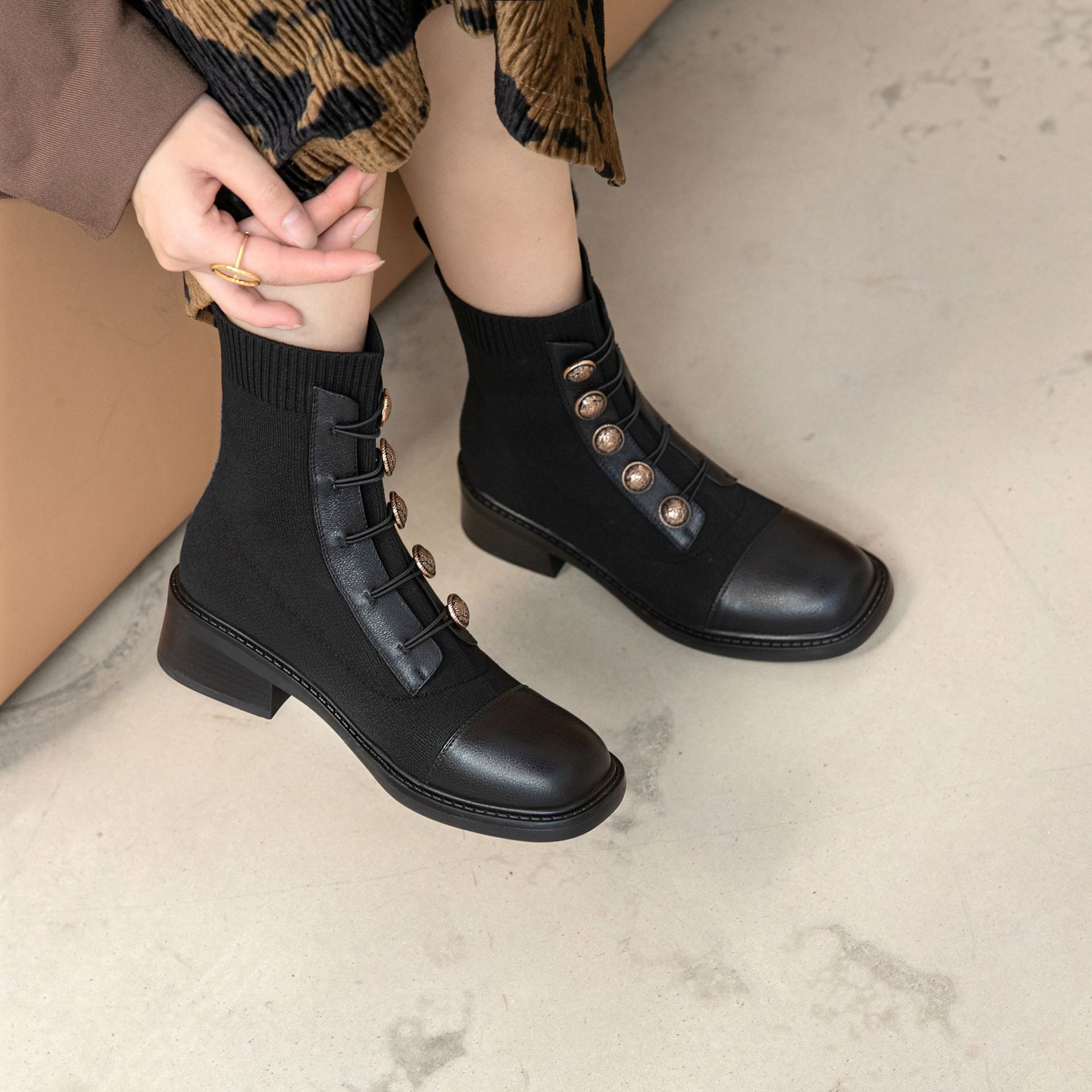 Chiko Lanca Square Toe Block Heels Boots