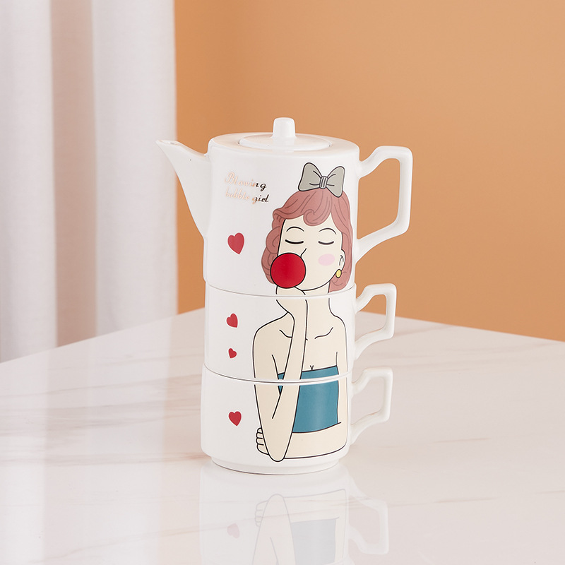 Juego de té de cerámica creativo de recuerdo, lindo corazón femenino, taza de café pequeña y fresca, caja de regalo transfronteriza de Amazon