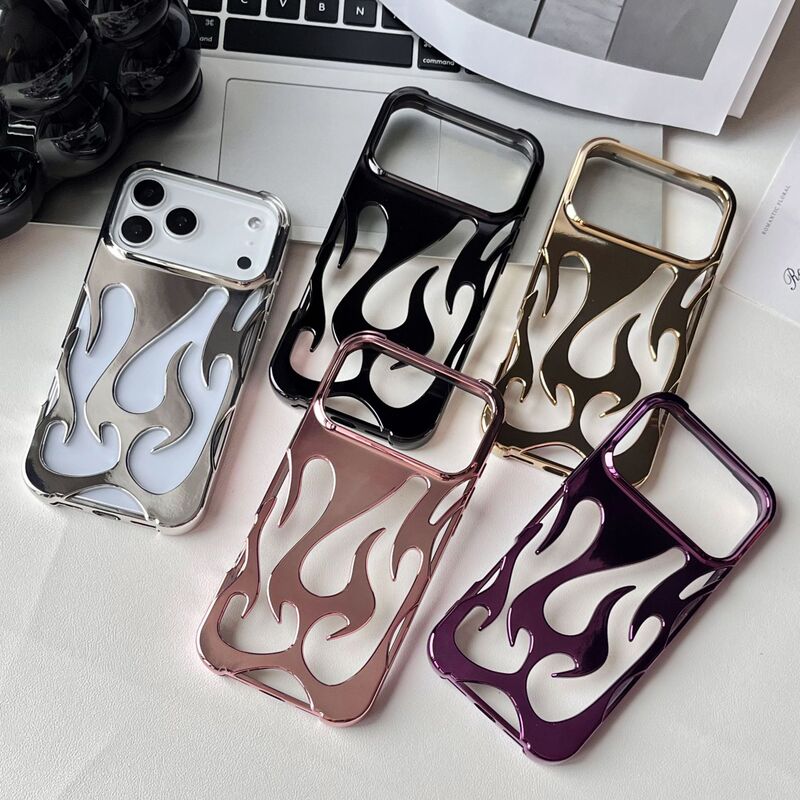 Cross-Border Applicable Iphone17Promax Flame Electroplating Cut Out Mobile Phone Case 17 Series Stereo All-Inclusive Protective Cover