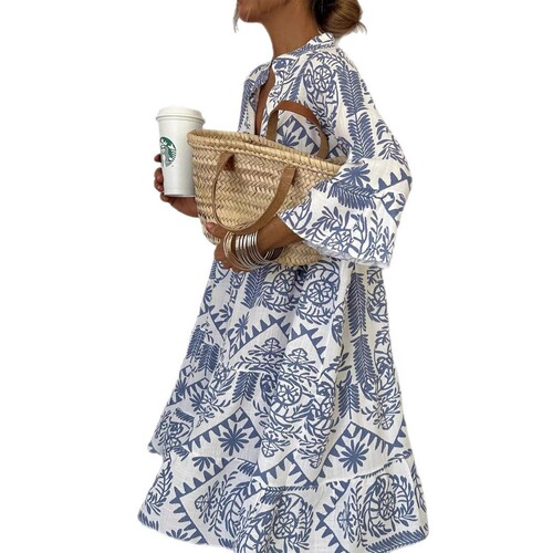 2025 Independent Station Dress, Instagram Style Casual Print Seven-Sleeve Shirt Dress for Women