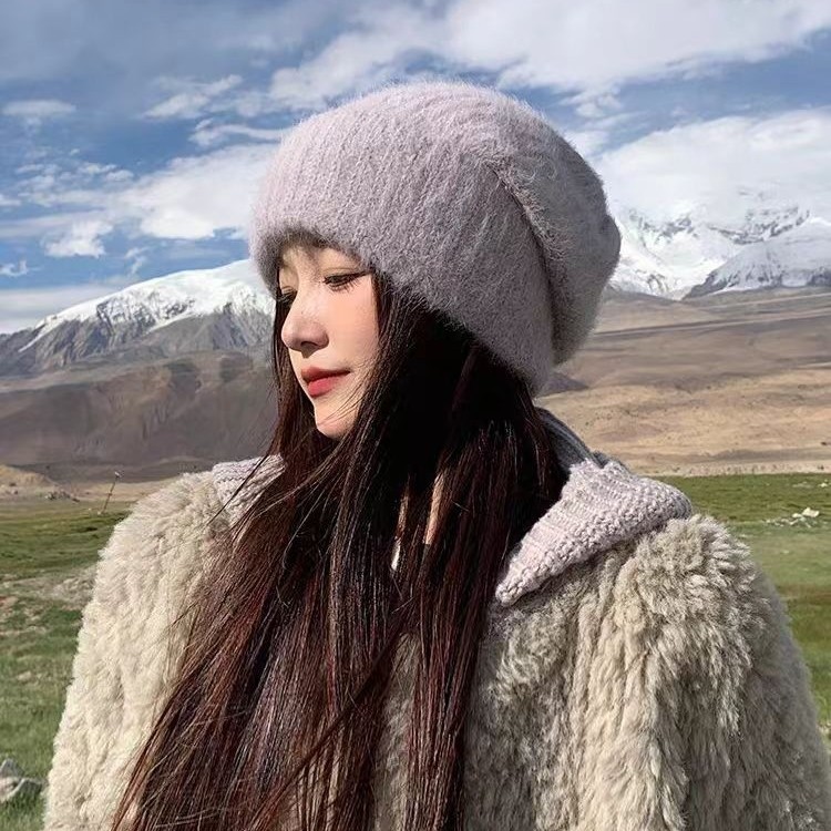 宽松大头围针织帽子女秋冬显脸小保暖毛绒堆堆帽百搭兔毛毛线帽|undefined