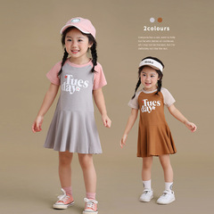 夏季寶寶裙子2024新款女童短袖連衣裙棉洋氣可愛運動風撞色棒球裙
