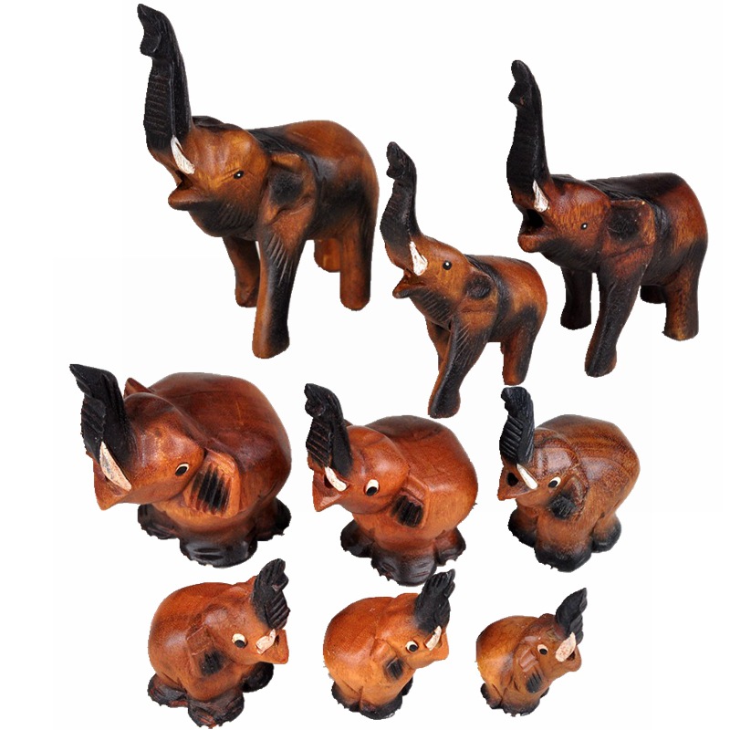 Southeast Asian Trumpeting Elephant Figurine, Thai Wood Carving Elephant Craft, Wooden Sound-Making Toy Gift