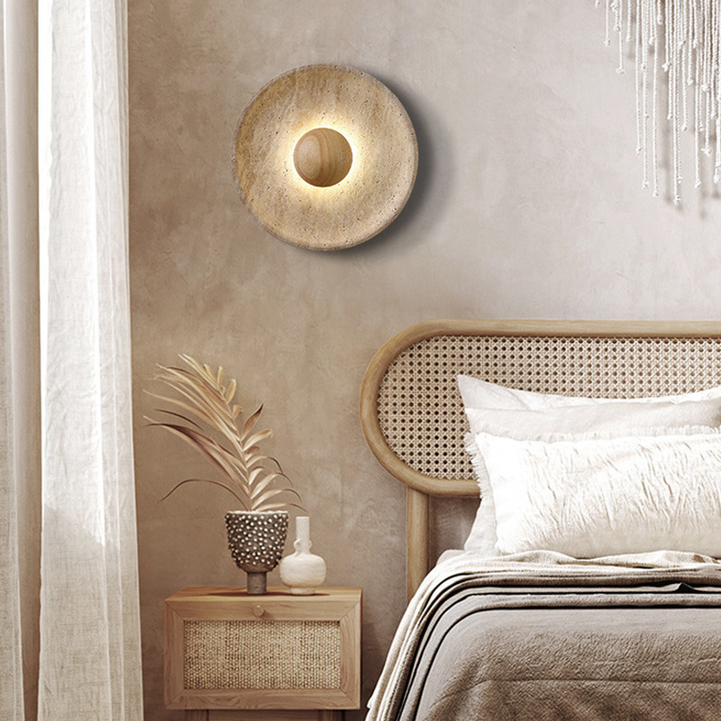 Diseño de cabeza de cama sala de estar pared retro lámpara de pared agujero de pasillo de viento amarillo piedra silenciosa lámpara de pared diseñador de diseño creativo