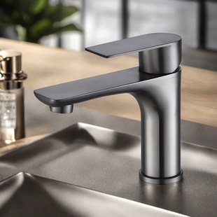 304 stainless steel gun gray hot and cold basin faucet single hole flat basin counter basin hand washing single hole faucet