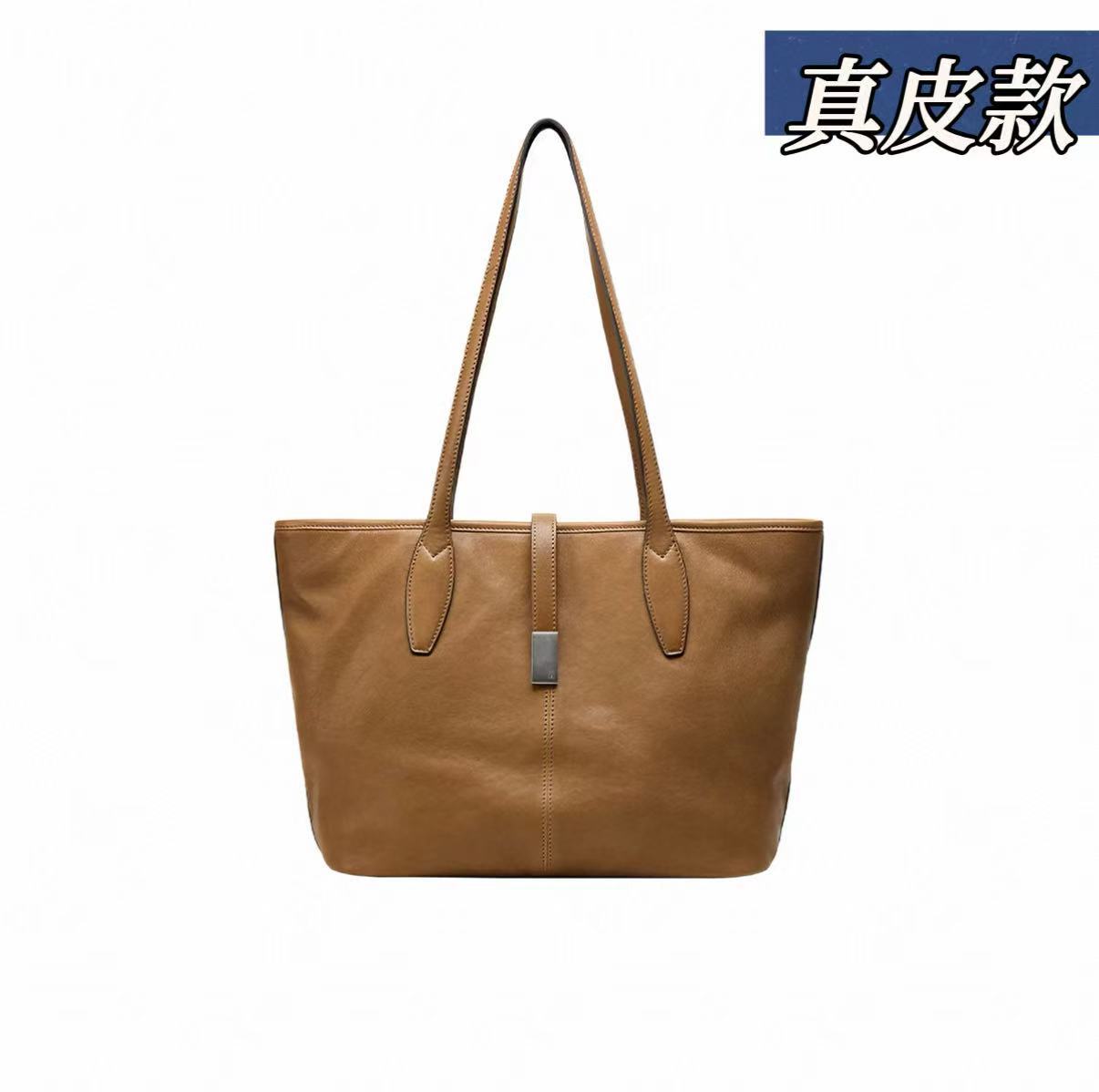 Qiu Vegetable-Tanned Leather Large Capacity Tote Bag For Women, Genuine Leather Casual Shoulder Bag, 2025 New Arrival - Thumbnail 7