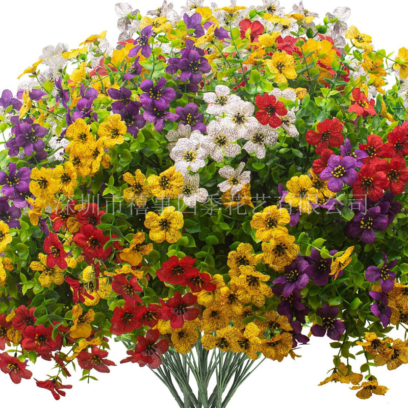 Cross-border Explosions Simulation Green Planting Violet 7 Fork Artificial Plastic Fake Flowers UV-proof Wedding Flowers Home Decoration