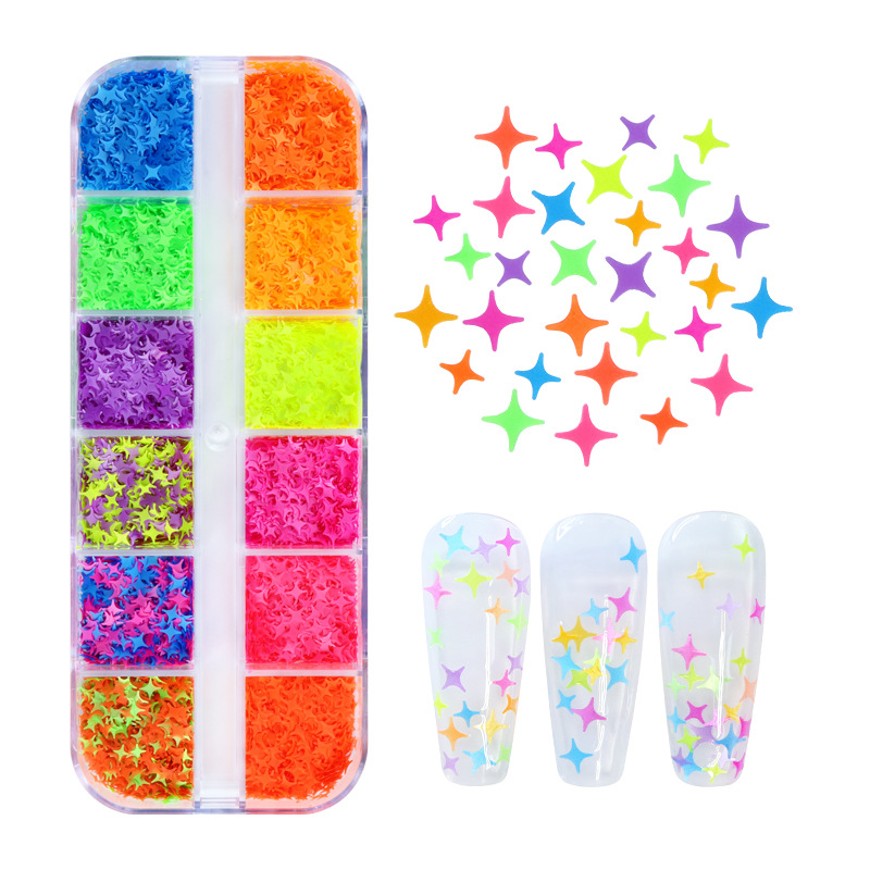 12-rejilla en caja de colores en forma especial lentejuelas mariposa amor flor estrella uñas DIY lentejuelas joyería al por mayor