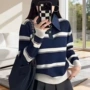 翻领秋冬松弛条纹针织衫