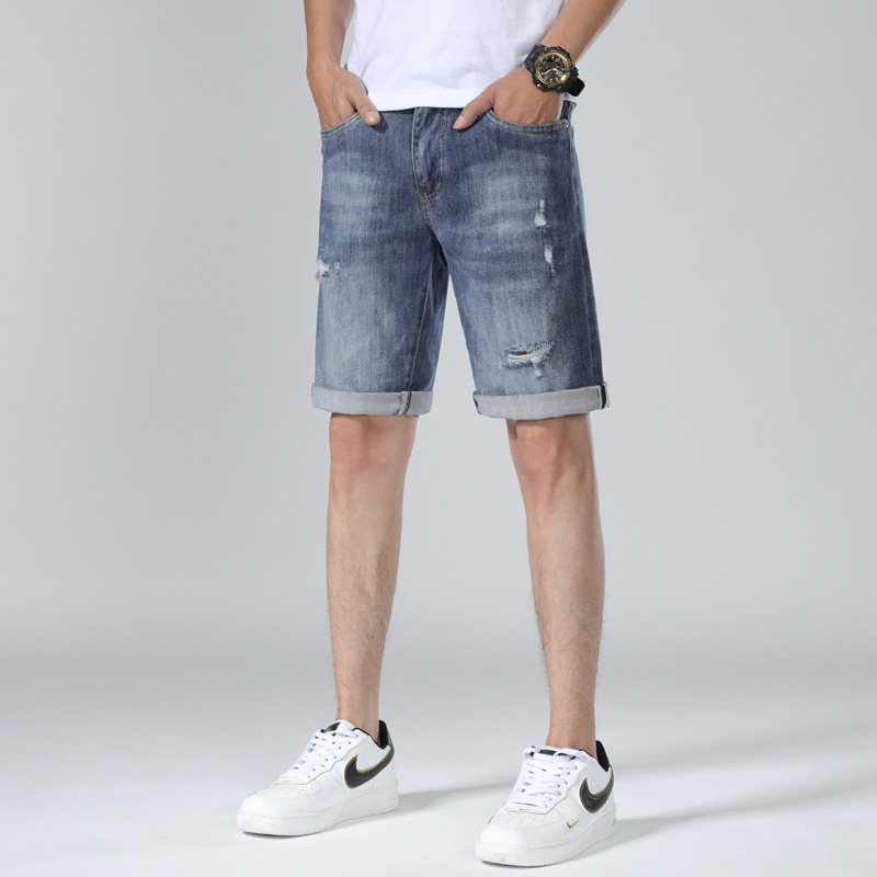 Summer New Men's Denim Capris Trendy Casual Straight Fit Elastic Men's Fashion Brand Jeans Men's