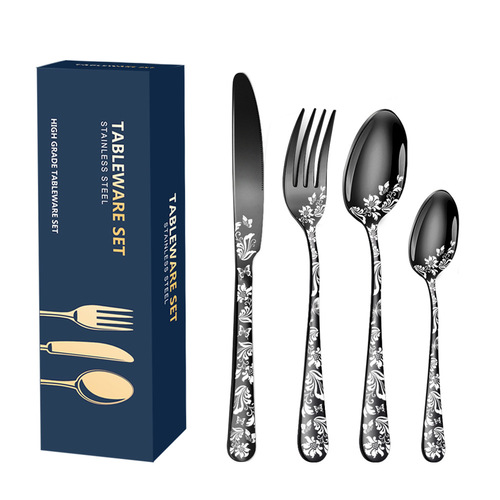 Cross-border Amazon pattern stainless steel tableware set, Western steak knife, fork and spoon for 6 people, 24-piece set