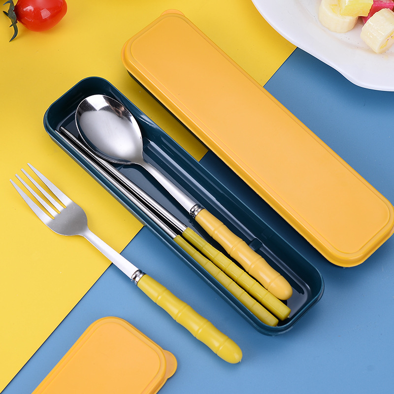 Stainless steel fork chopsticks spoon portable tableware suit student outdoor tableware Three-Piece Gift printing logo