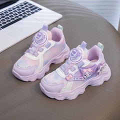 女の子の靴2025春夏回転クロミボタンスニーカーのネットの通気性の子供のお父さんの靴の女の子の靴