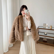 长岛恋人 进口狐狸毛阔版车条年轻款皮草外套短款毛毛大衣女