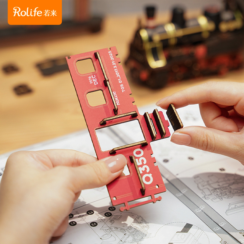 Rollife Ruo Lai tren de vapor bloques de construcción de madera ensamblados modelo de juguete 3d rompecabezas tridimensional niño adulto
