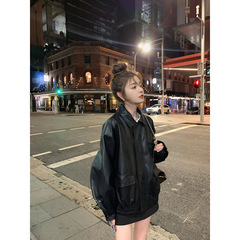 大码黑色pu皮衣新款2025爆款女春秋机车服美式外套小众皮夹克上衣