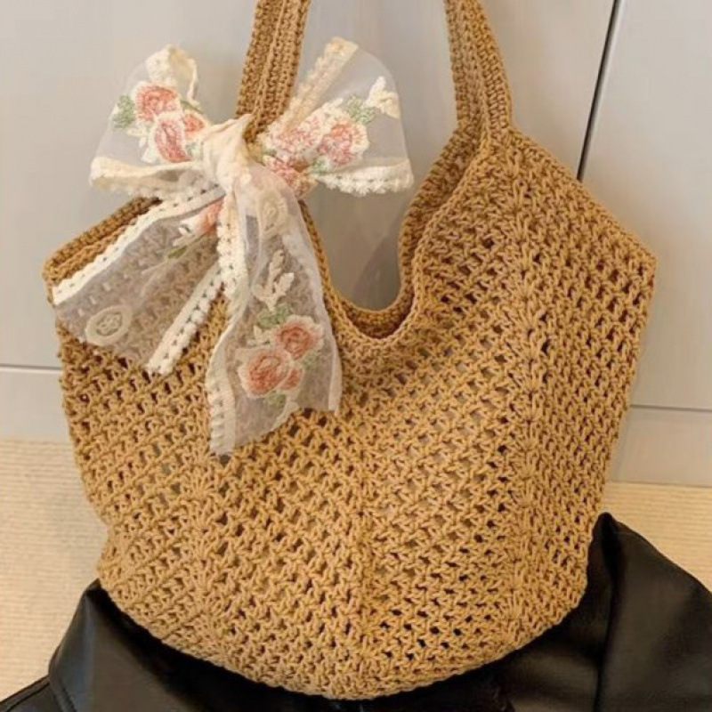 新しい脇の下レイジービーチバッグ女性のための大容量綿糸中空織り海辺の休暇ショルダートート|undefined