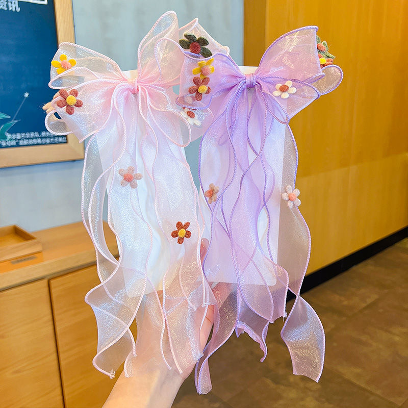 Arco de los niños cinta de malla horquilla 2023 hanfu clip de ropa de las niñas de hadas clip de accesorios para el cabello al por mayor