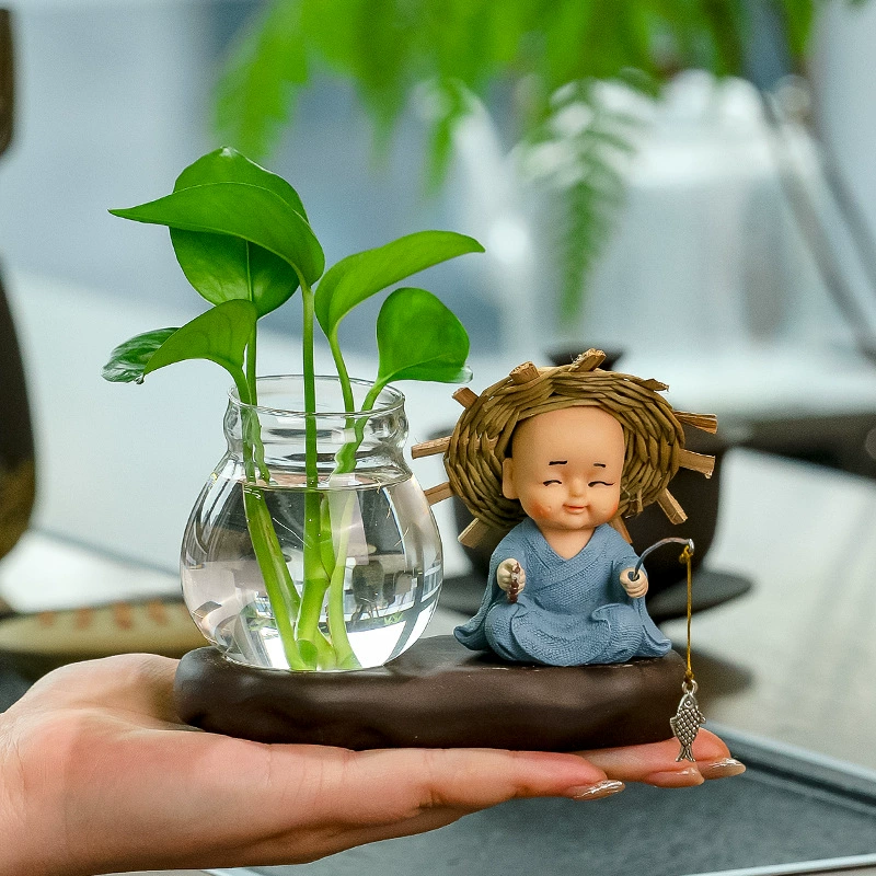 Новая соломенная шляпа монах гидропонная ваза офисная мастерская гостиная украшает цветы