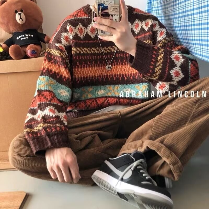 费尔岛圣诞毛衣男日系复古慵懒感加厚古着潮牌内搭冬季针织衫批发|undefined