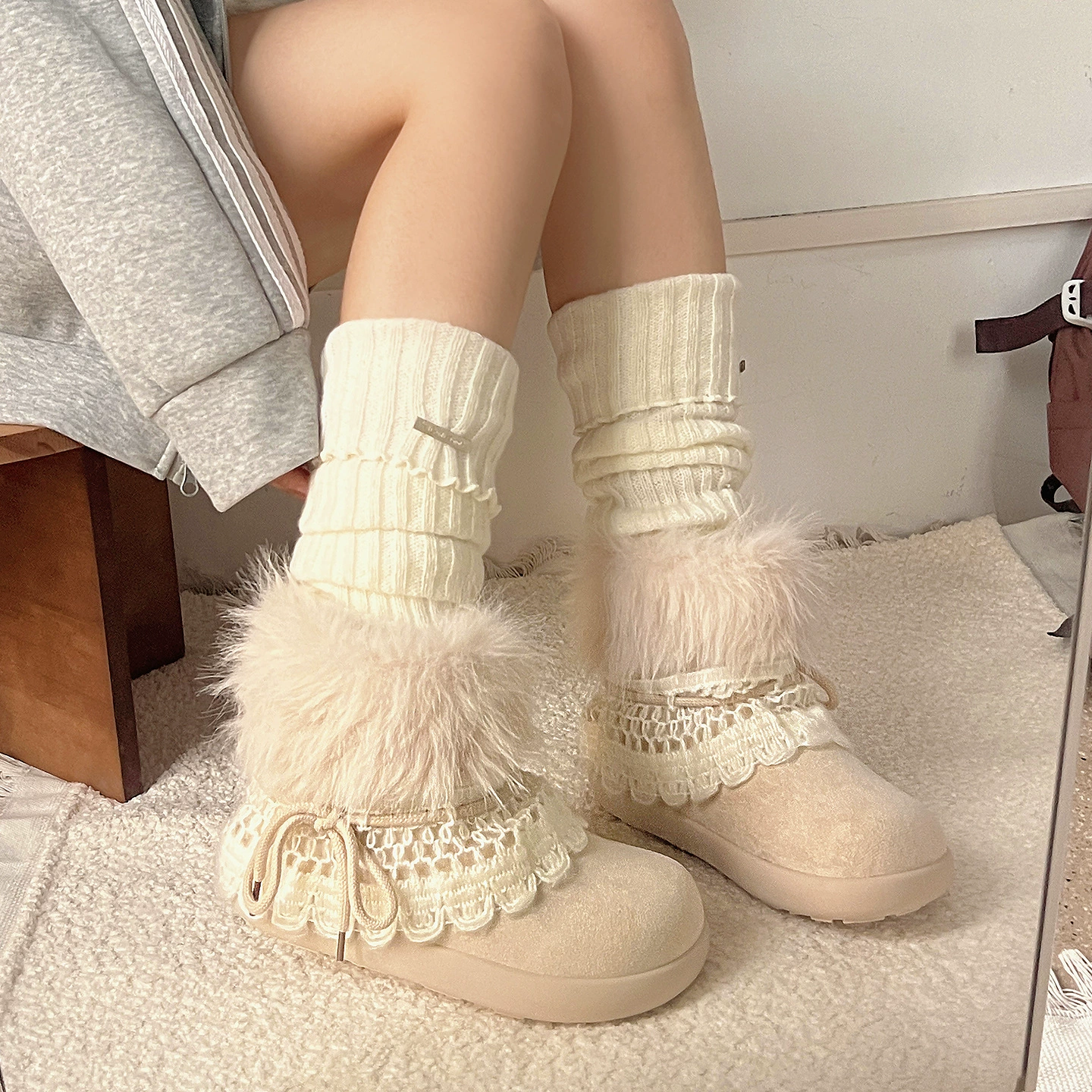 Зимние ботинки из бархата с воротником Fair Isle, утепленные хлопковые, с мехом, сапоги со снежной фактурой Beier BEB3007, единое изделие, дропшиппинг