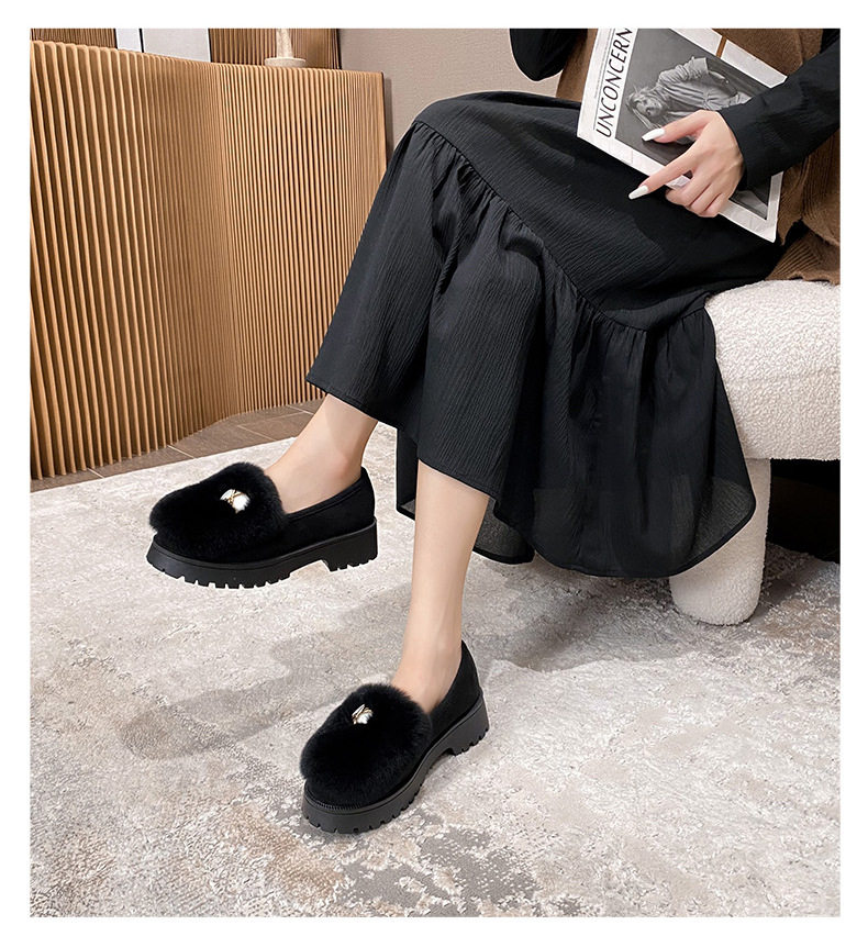 Giày búp bê nữ lót lông giữ ấm đế dày gót 3-5 cm — Màu xám, Màu đen chi tiết 14