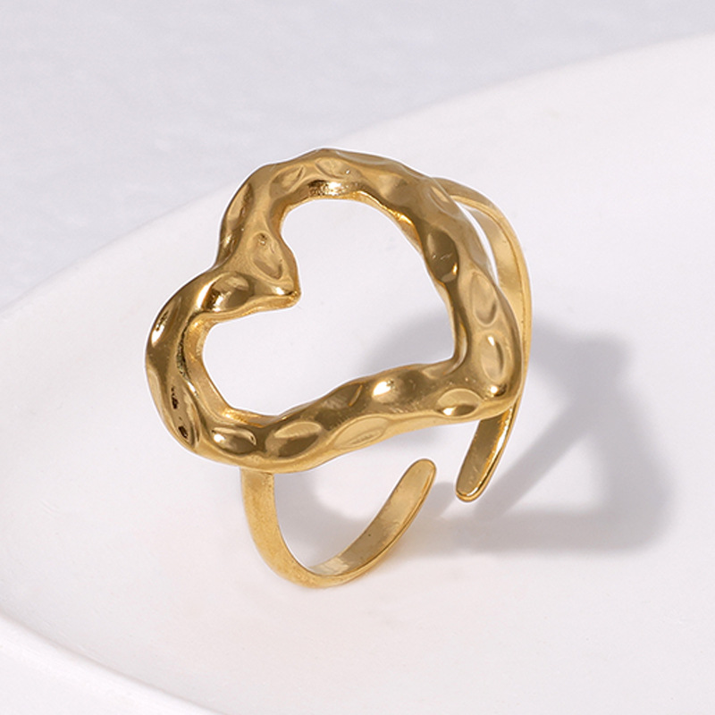 304 Stainless Steel 18K Gold Plated Sweet Plating Heart Shape Open Rings display picture 4