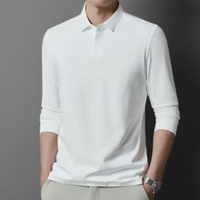 高端百搭翻领男士长袖t恤男舒适商务休闲亲肤纯色Polo衫男装上衣