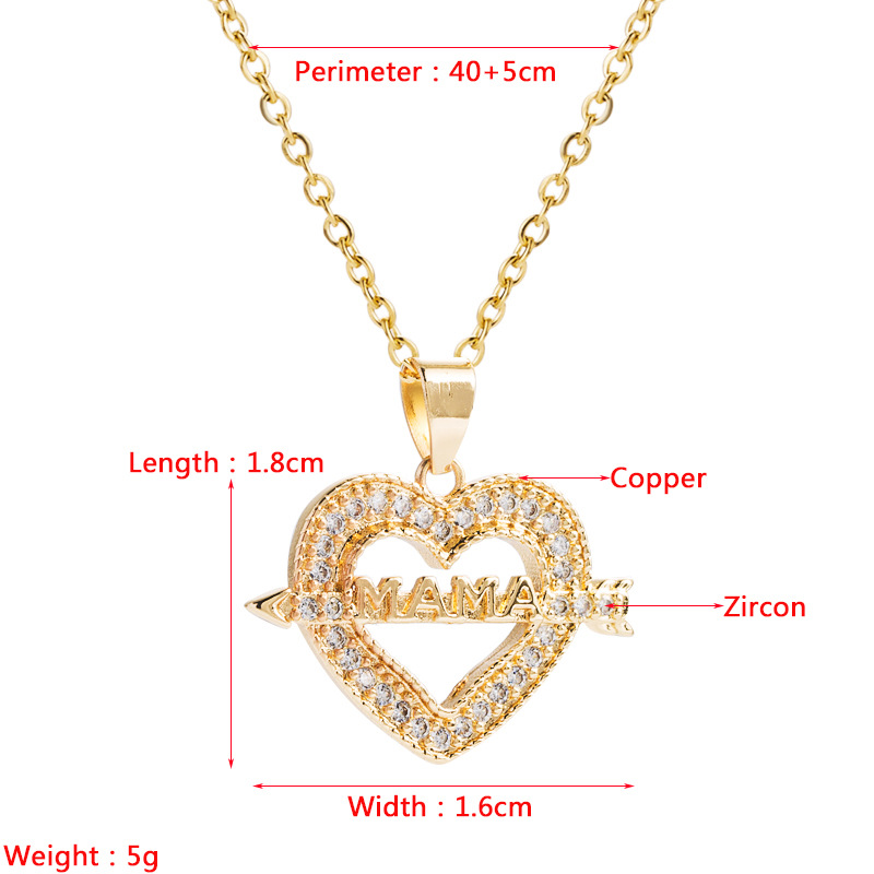 New Mother's Day Ornament Fashion Mom Letter Heart Necklace Copper-plated Gold Diamond Inlaid Clavicle Chain display picture 1