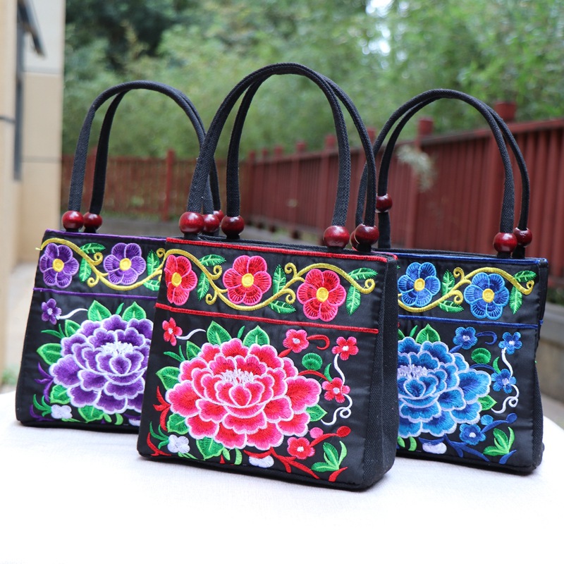 Bolsa de mujeres de mediana edad y ancianos estilo étnico bolso bordado lienzo Bolso pequeño bolso de las mujeres de mediana edad