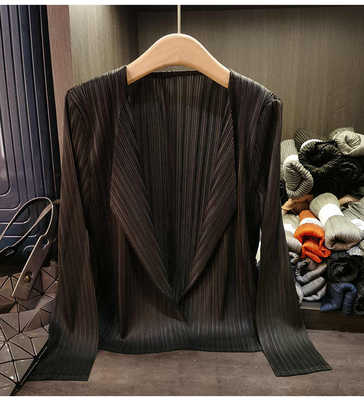 Áo khoác vest nữ xếp ly cao cấp cổ bẻ dài tay mẫu mới xuân hè — Màu xanh lam nhạt, Màu xanh lục nhạt, Màu đen, Màu hồng chi tiết 12