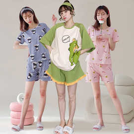 新品睡衣女夏季薄款女士套装短袖两件套韩版家居服女夏天款可外穿