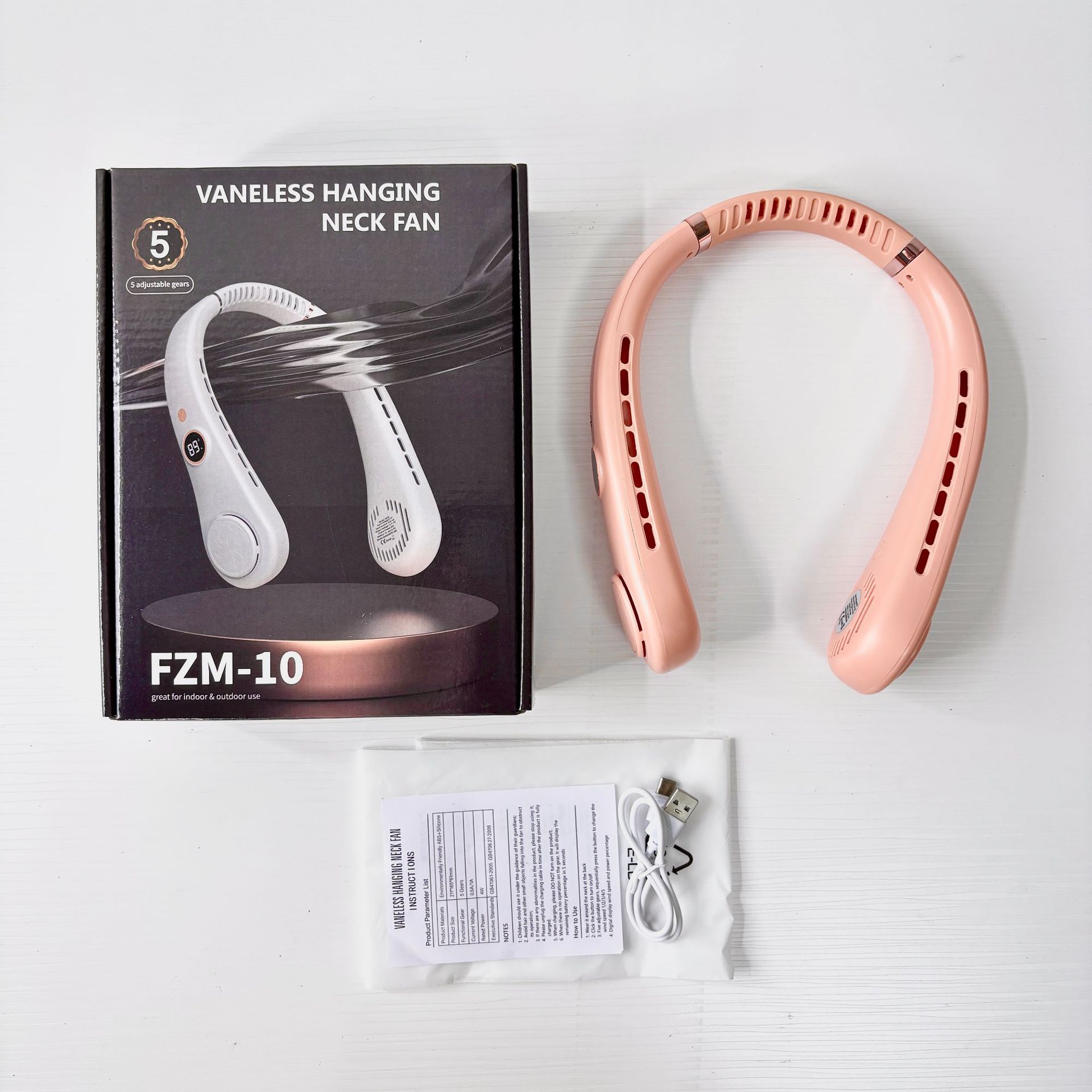 Nuevo ventilador de cuello colgante sin hojas transfronterizo usb para exteriores portátil de cinco velocidades pantalla digital estudiante mini ventilador de cuello colgante pequeño