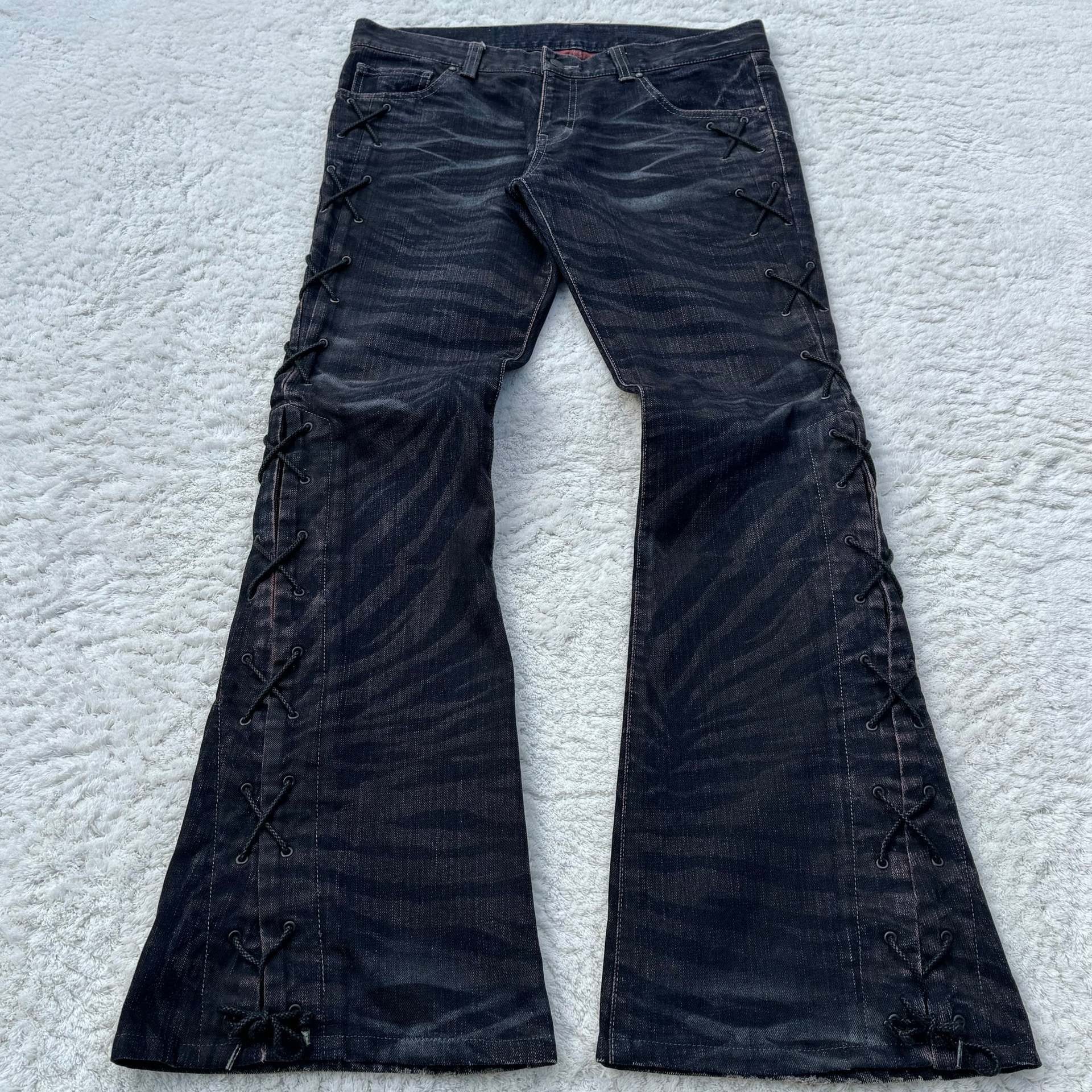 Europa y los Estados Unidos transfronterizos milenios jeans de doble cintura retro estadounidenses lavado con agua para hacer viejos agujeros y2k