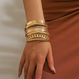 European and American Cross-Border Bracelet Set for Women, Fashionable and Personalized Metal Ten-Piece Bracelet, Retro Light Luxury Women's Bracelet Jewelry