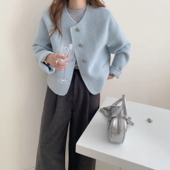2025新型小香風両面ウールコート女性ショートタイプシンプル通勤ゆったり快適ウールラシャコート