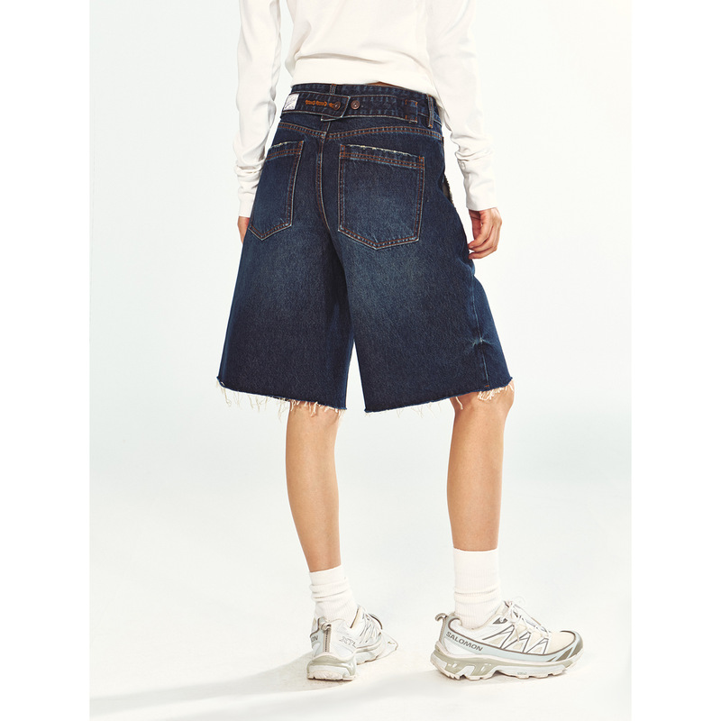 【Time-Perceving Black Label】New Pure Cotton Washed Vintage Paris Buckle Casual Versatile Mid-Length Denim Shorts V63593