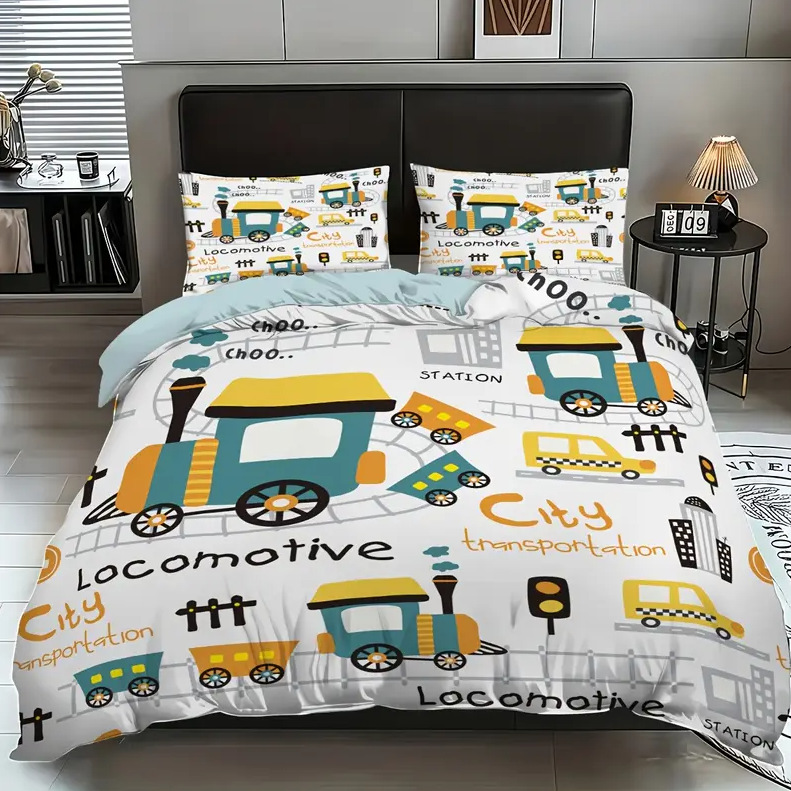 TEMU / JIT Moda dibujos animados lindo patrón de carro colcha de cama set para dibujar